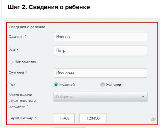 Номер свидетельства о рождении